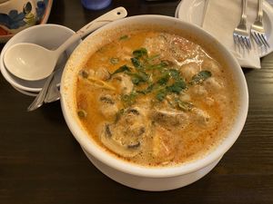 Tom Kha soup was delicious and huuge  at Samata Vegan House in Hollywood