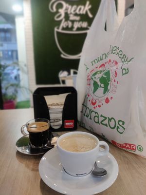Espresso + oat milk coffee at Natural Spar in Gran Canaria