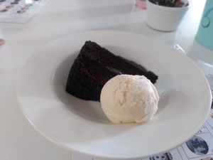 Warm chocolate fudge cake at Purple Cat Cafe in Glasgow