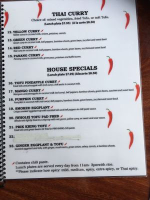 Menu page 2 at Bangkok Garden in Sacramento