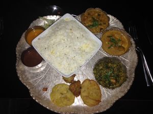 vegan thalli. highly recommended. the mushroom curry is delicious! at Kalpna in Edinburgh