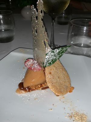 Tamarind and chilli tart with a tamarind and chilli sorbet and a cookie, unexpectedly delishious at The Pepper Tree in Phu Quoc