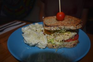 Chickpea "tuna" sandwich at Cali Cafe in Cozumel
