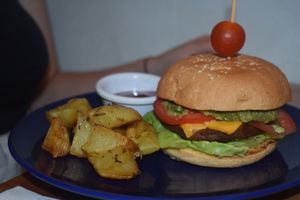 Burger and Potatoes at Cali Cafe in Cozumel