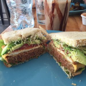 Beyond Burger (on my own GF bread that I brought) at Cali Cafe in Cozumel