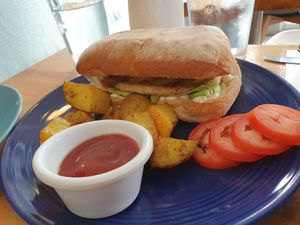 Chicken sandwich at Cali Cafe in Cozumel