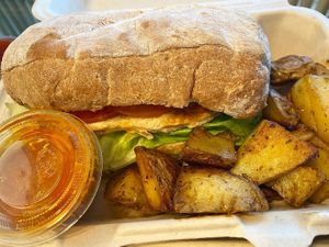 Buffalo chicken sandwich  at Cali Cafe in Cozumel