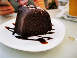 Chocolate cake at Cali Cafe in Cozumel