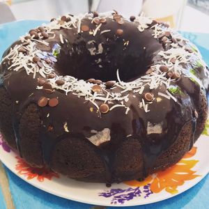 Chocolate Cake with a coconut chocolate frosting at Cali Cafe in Cozumel