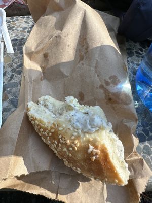 Bagel with seasoned cream cheese  at Wild Trails Coffee in North Vancouver