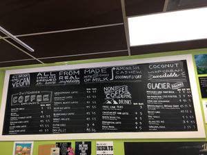Vegan drink board  at Wild Trails Coffee in North Vancouver