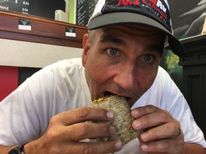 Hubby lovin his 2nd wrap  at Wild Trails Coffee in North Vancouver
