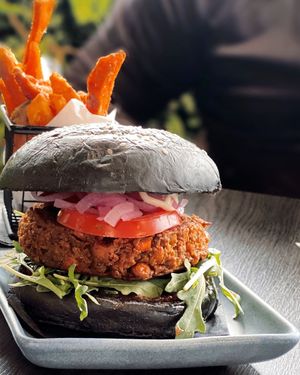 Lentil burger combo  at Hale & Hearty in Waterloo