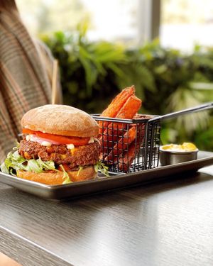 Lentil burger combo at Hale & Hearty in Waterloo