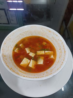 Tomatoes & tofu soup. Also I ordered some fried nudos with vegetables but the food was so good that I forgot to take pictures 😊 at Hao Tea House in Ha Giang