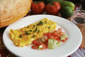 Organic eggs with tomato salad.
Part of the Breakfast menu at Hao Tea house. at Hao Tea House in Ha Giang