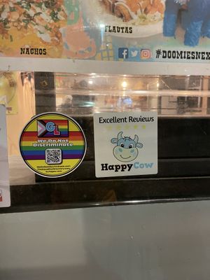 Happy cow and lgbt window decals   at Doomie's NextMex - Vine in Hollywood