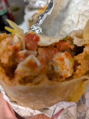 Shrimp burrito interior shot at Doomie's NextMex - Vine in Hollywood