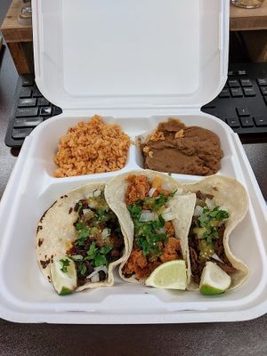 Tacos with rice and beans at Doomie's NextMex - Vine in Hollywood