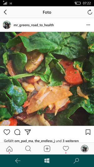 Potato, garlic, spinach pan. at Ahimsa Vegan Cafe in Mirissa