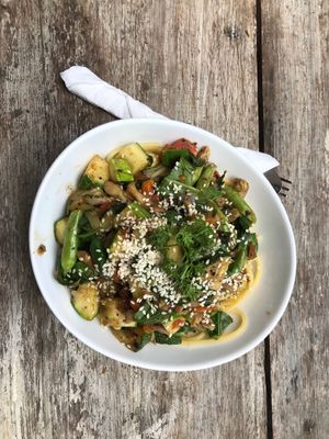 Pasta with steamed veggies  at Ahimsa Vegan Cafe in Mirissa