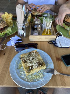 Lasagna and burger at Happy Cactus in Fuerteventura