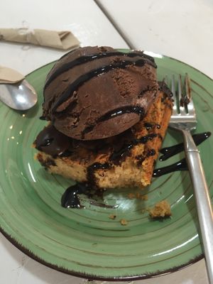 Chickpea blondie with chocolate icecream   at Happy Cactus in Fuerteventura