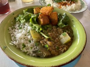 Happy Bowl: lentils, rice, sweet potatoes   at Happy Cactus in Fuerteventura