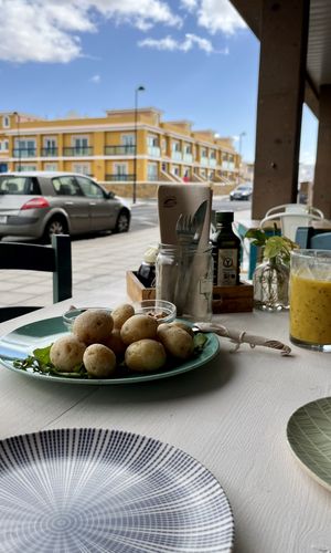 Starters Potatos with Mojosauce  at Happy Cactus in Fuerteventura