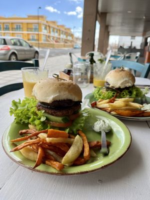 Burger with fries  at Happy Cactus in Fuerteventura