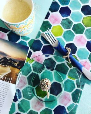 Turmeric latte and energy ball!  at Happy Cactus in Fuerteventura