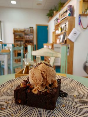 Brownie with ice cream at Happy Cactus in Fuerteventura