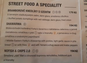 A part of the menu, I had the shawarma in pita bread at Forky's - Veleslavinova in Prague