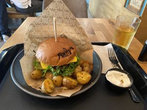 Cheeze burger with roasted potatoes and vegan mayo  at Forky's - Veleslavinova in Prague