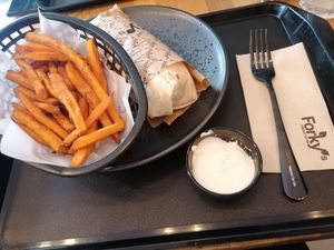 Shawarma wrap and sweet potato fries at Forky's - Veleslavinova in Prague