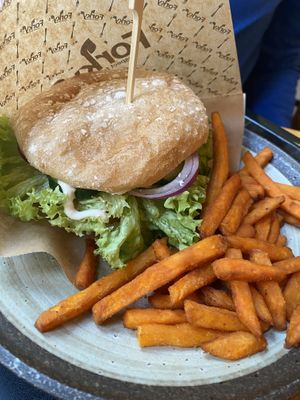 Burger and sweet potato fries   at Forky's - Veleslavinova in Prague