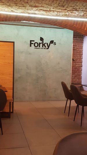 Outside 35 Degrees, in the underground dining room much better. at Forky's - Veleslavinova in Prague