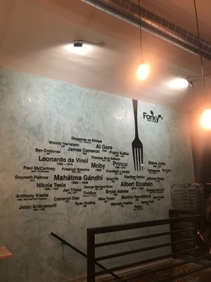 famous vegos/vegans on the wall inside at Forky's - Veleslavinova in Prague