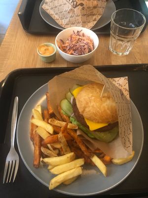 Forky’s burger with cheese, fries and coleslaw  at Forky's - Veleslavinova in Prague