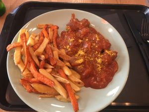  Curry wurst with mixed fried potatoes ! at Forky's - Veleslavinova in Prague