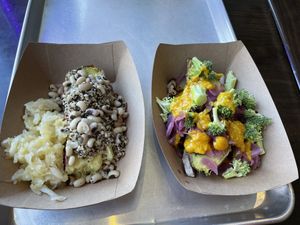 1/2 sweet potato with three top options each at The Lively Daikon in Durango