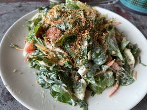 Vegan mix salad. Dressing from coconut milk.  at Organic Vegetarian Food by Mrs. Pong in Koh Phangan