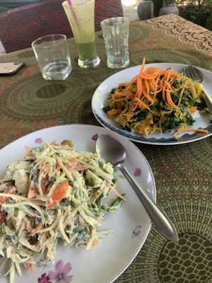 Papaya salad and  noodles at Organic Vegetarian Food by Mrs. Pong in Koh Phangan