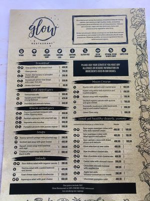 Menu at Glow in Belgrade