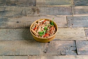 Soy meat in plant cream mushroom sauce with buckwheat (300g) at Vegano Hooligano - Rishelyevskaya in Odessa