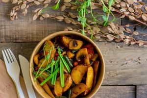 Potato wedges with seitan sausages and  sweet chili sauce (300g) at Vegano Hooligano - Rishelyevskaya in Odessa