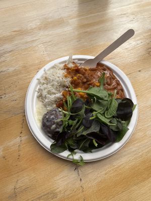 Krishna Plate (rice, curry, salad, dessert)  at Krishna Food - Kelburn Campus in Wellington