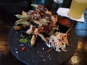 Tempura Green beans, its like french fries at Phat Noodle in Dominical