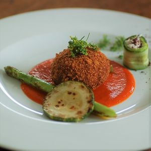 Courgette croquettes at Hikari Shokudo in Nasushiobara