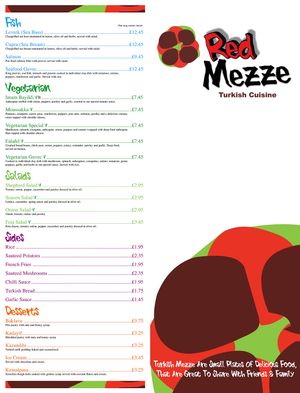Menu at Red Mezze in Newcastle Upon Tyne